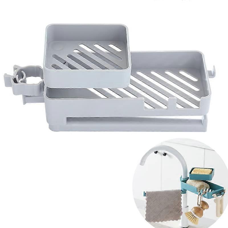 360 Rotation Faucet Sponge Holder For Kitchen Sink With Towel Bar And Drainage Rack Three Floor Design Gray