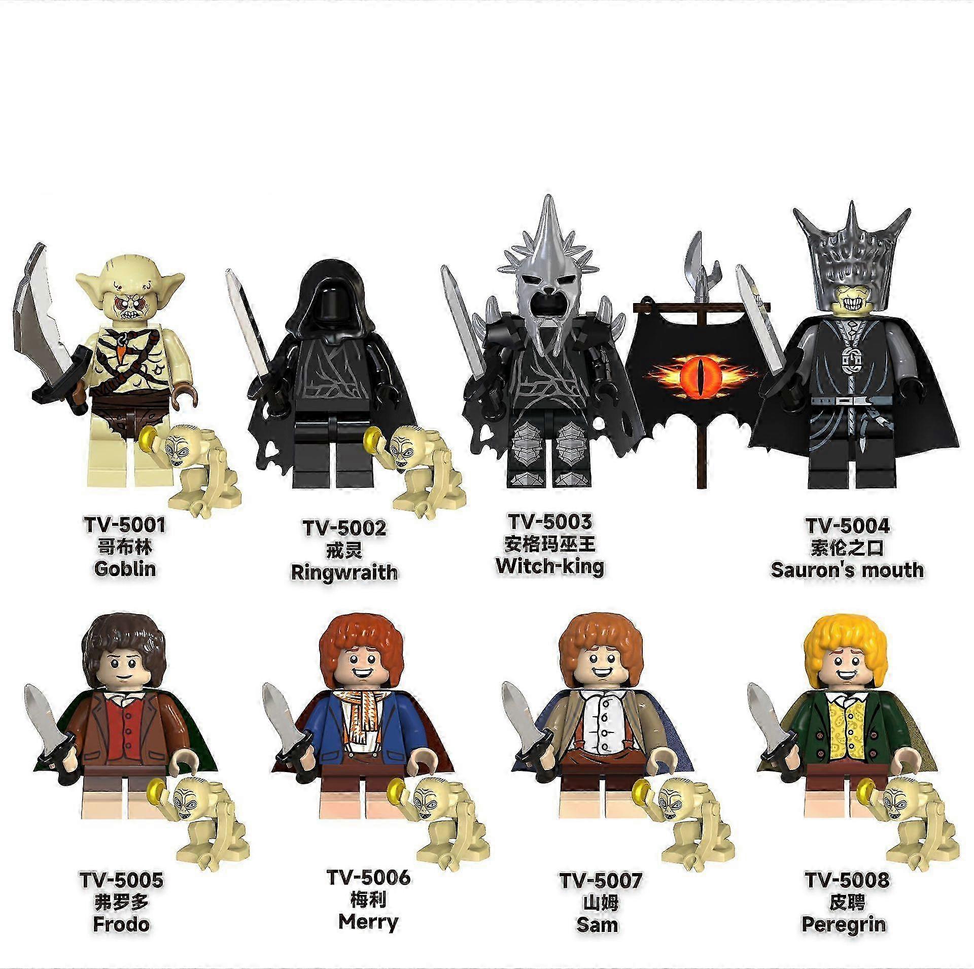 The Lord of the Rings Sauron+Frodo+Merry+Sam+Peregrin+RingwraithWitch-king Building Block Doll 8PCS p
