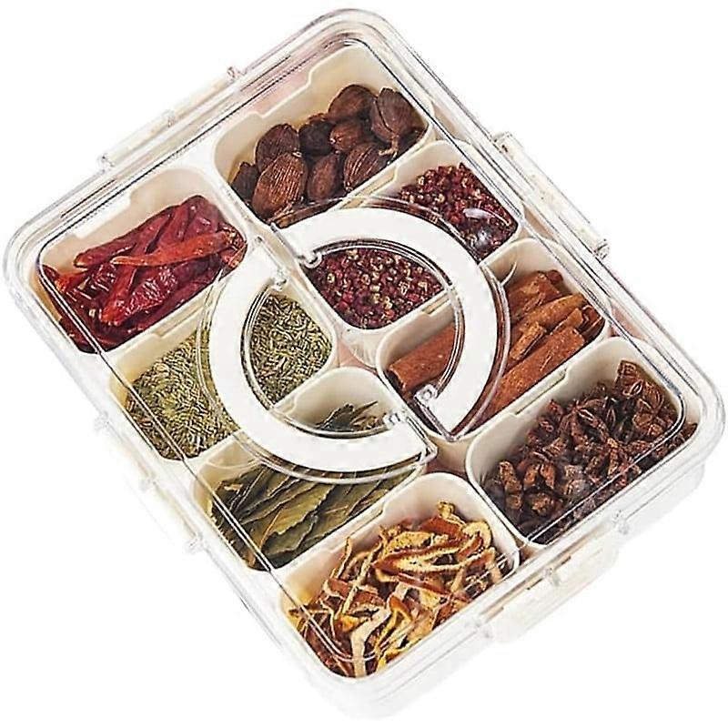 Divided Serving Tray with Lid, Portable Snack Box with Handle, 8 Removable Compartments, Clear Travel & Picnic Organizer for Candy, Fruit, Veg,
