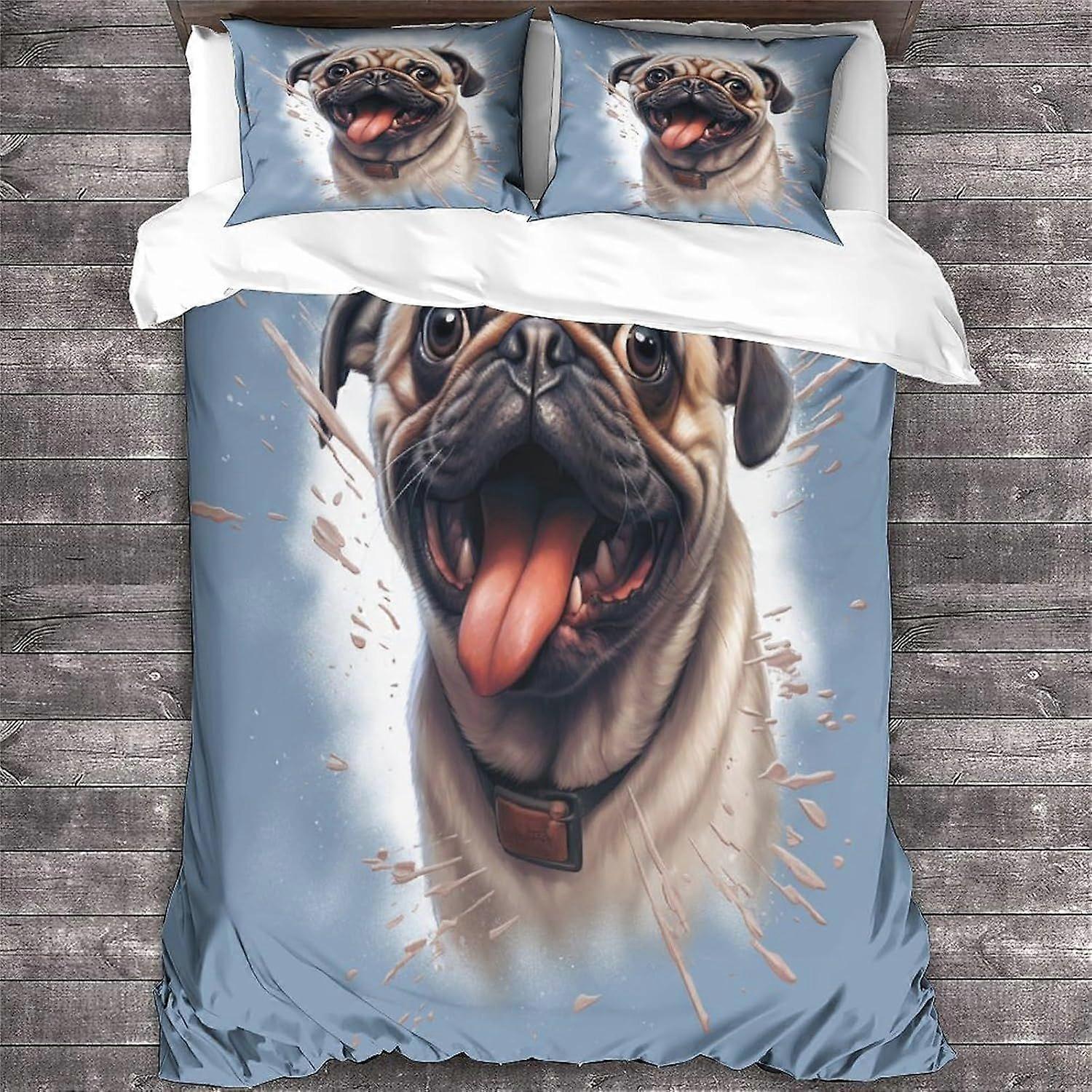 LikeEj PUG مجموعة الفراش غطاء لحاف غطاء لحاف غطاء لحاف لطيف ناعم مع سحاب معدني مزدوج