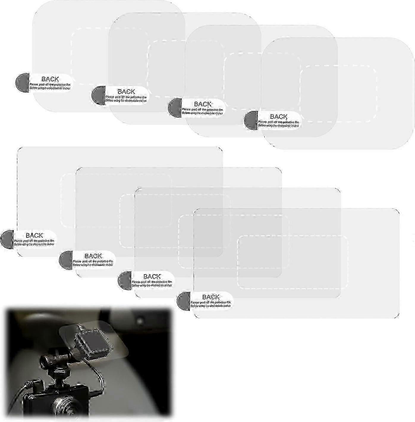 8pcs Transparent Electrostatic Stickers for Dashcam, Weatherproof Windshield Mount