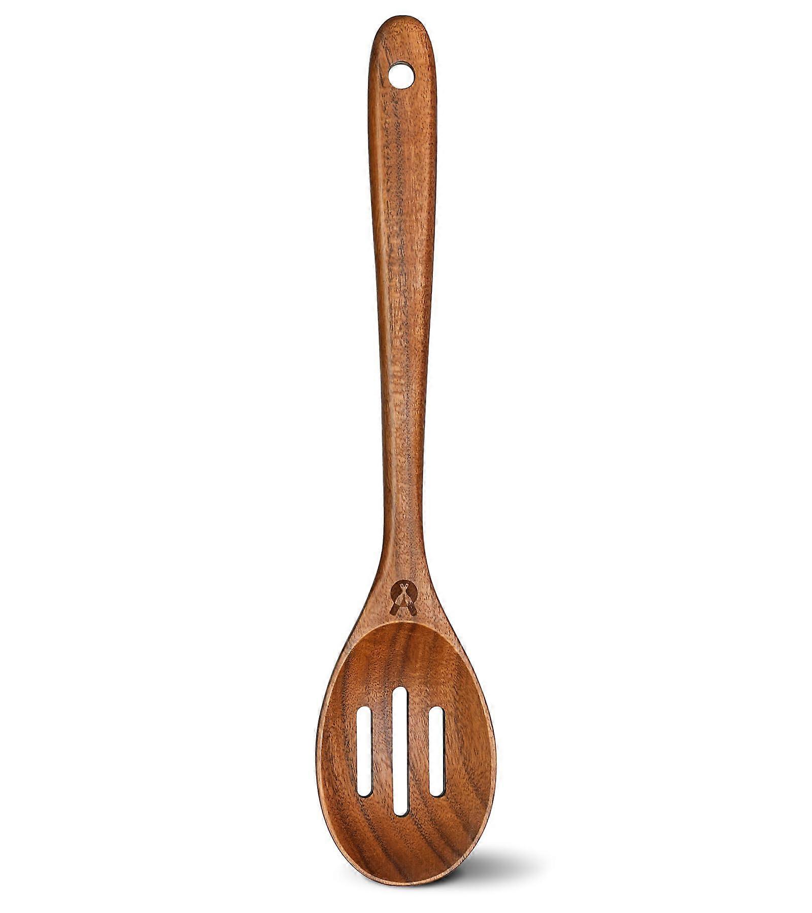 Wooden Slotted Spoon for Cooking and Serving, Large Teak Cooking Utensil for Nonstick Cookware