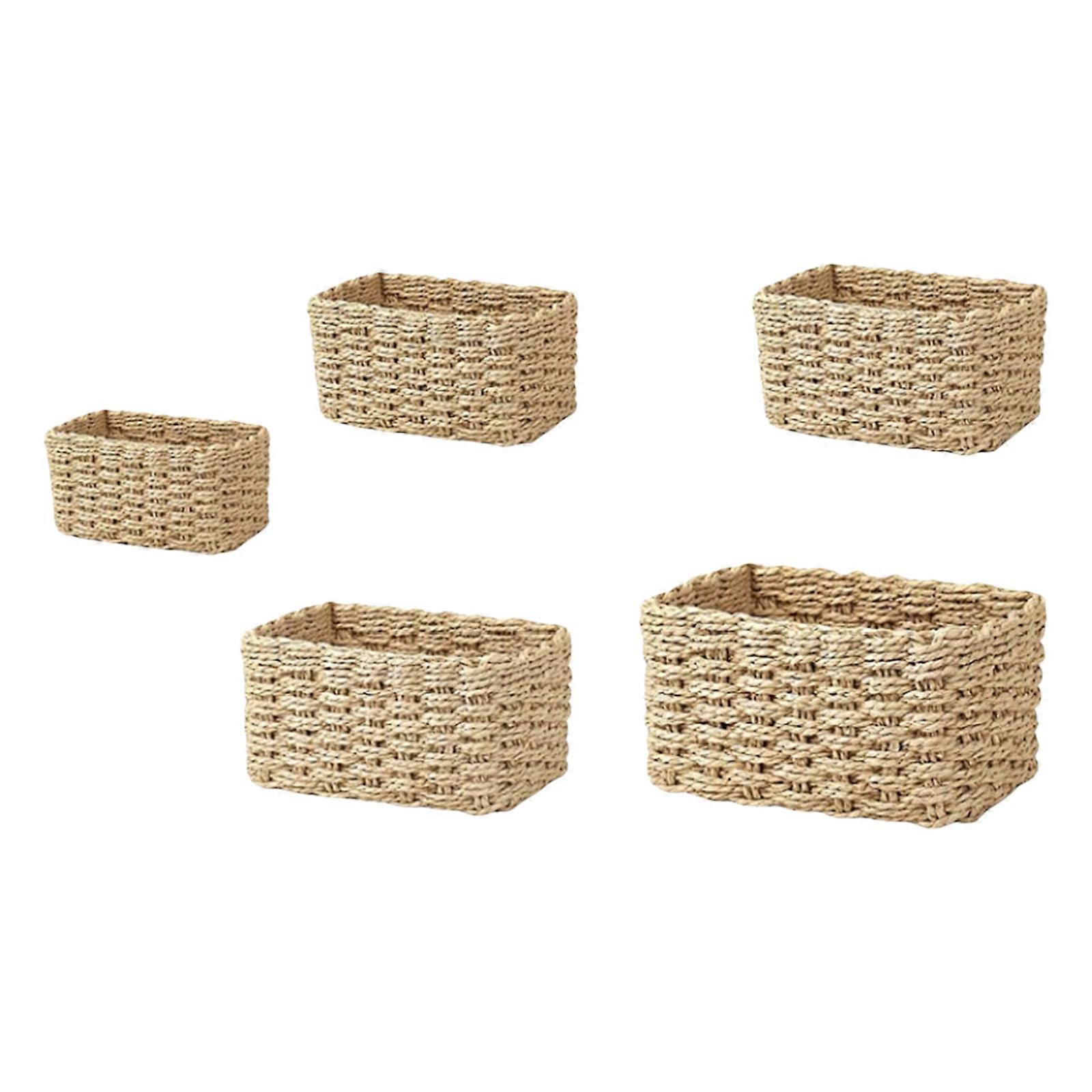 4/5Pcs Portable Stackable Storage Baskets Woven Organization Bin for Portable Move User Friendly Home Use Multicolor