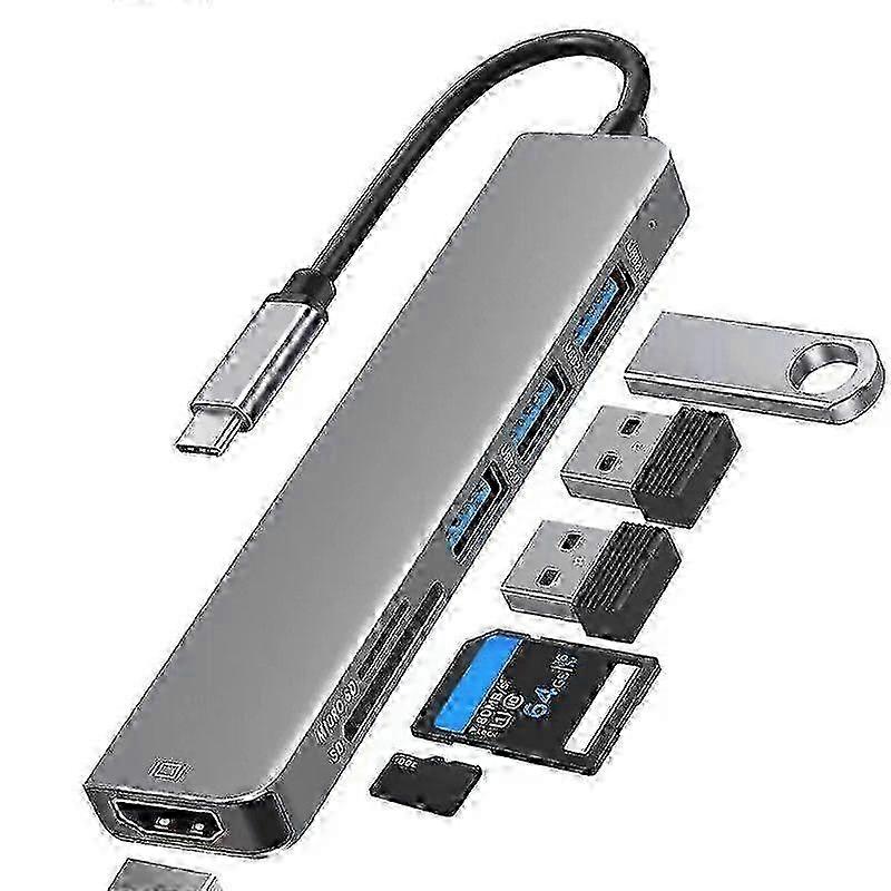 4K HDIM USB C Adapter,6 in 1 SD Card to USB C Hub,USB USB-C Adapter, Gray 25-26S