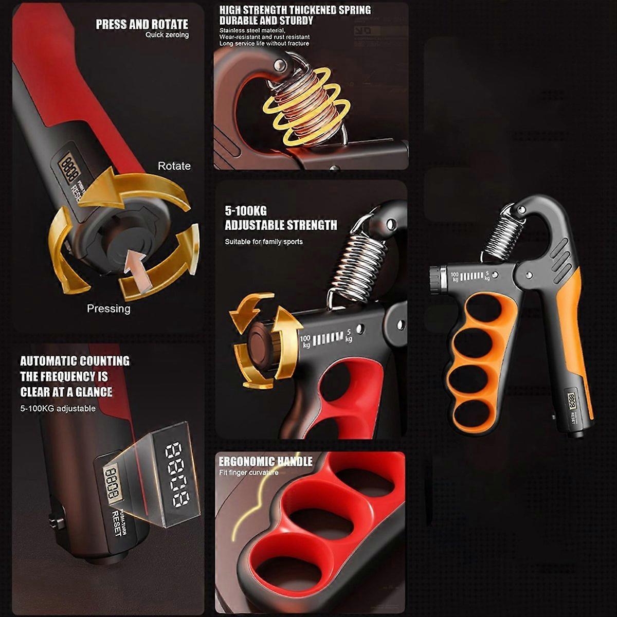 Adjustable Electronic Counting Hand Grip Strengthener Orange