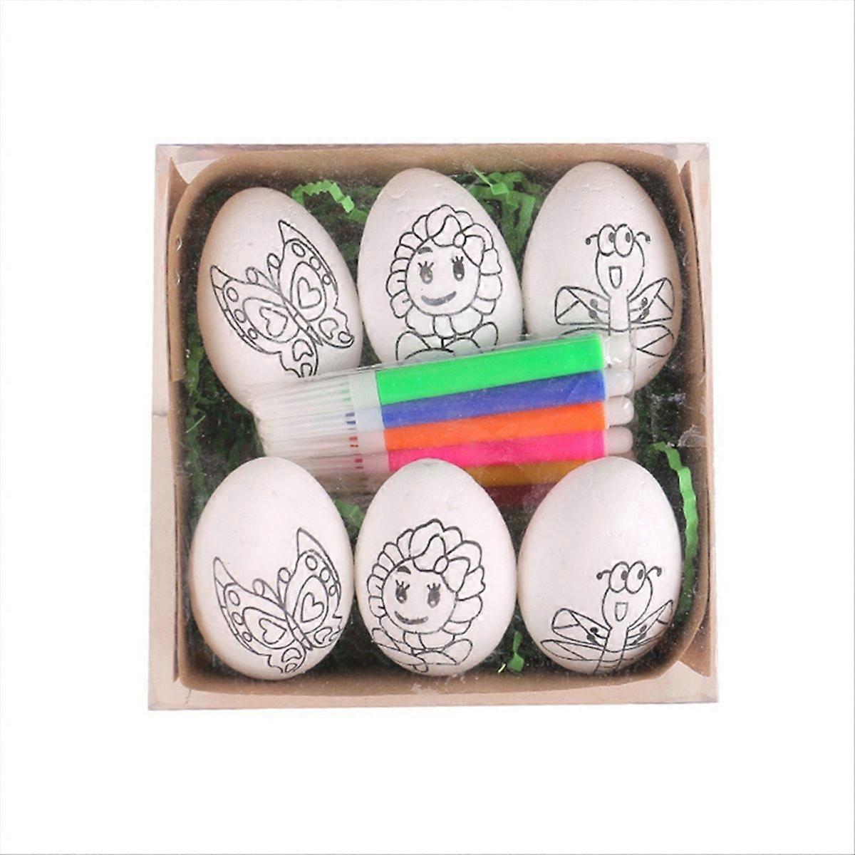 6Pcs Easter DIY Hand-Painted Eggs 2024 Children's Handmade Gift -D