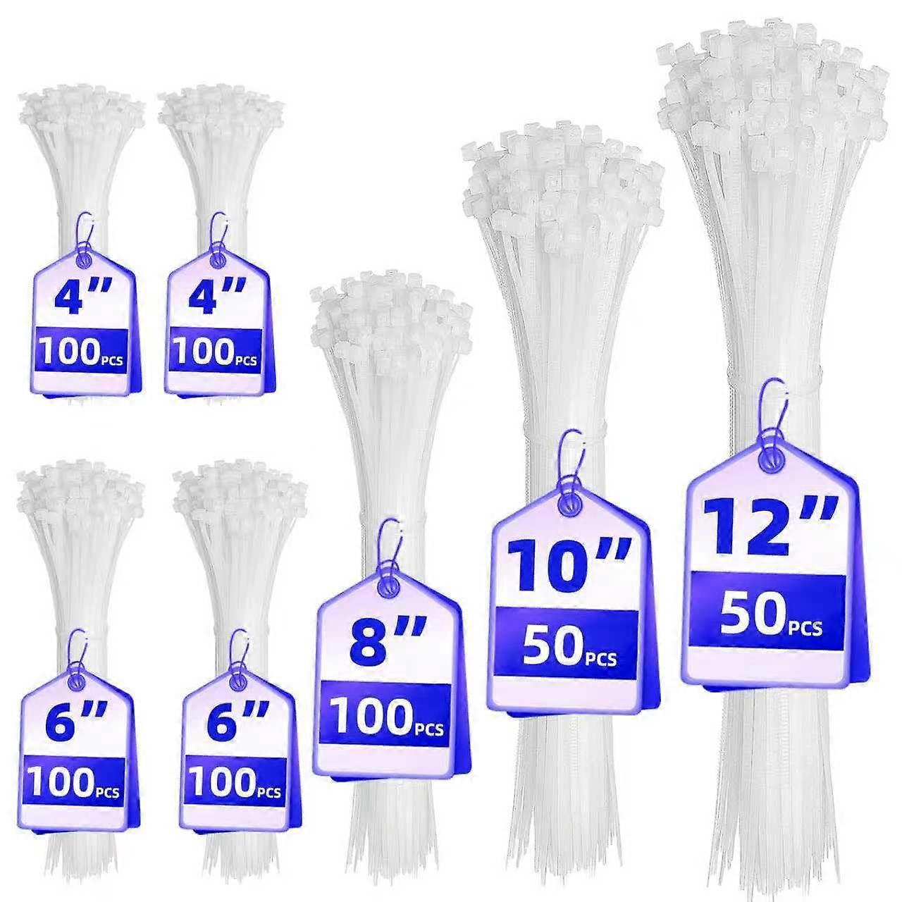 600 Pack Heavy Duty Self Locking Nylon Cable Ties Assorted Sizes for Multi Purpose Wire Management