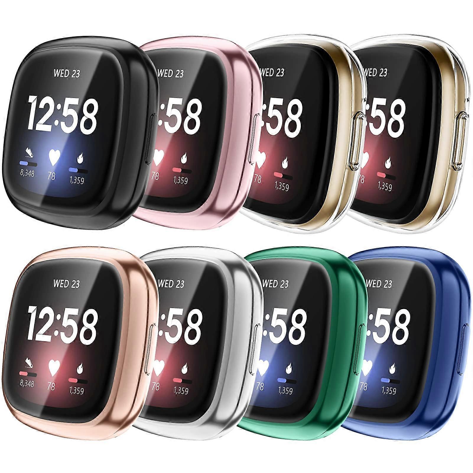 8Pack Full Coverage Screen Protector Case for Fitbit Versa 3 and Sense, Soft TPU ScratchProof Bumper