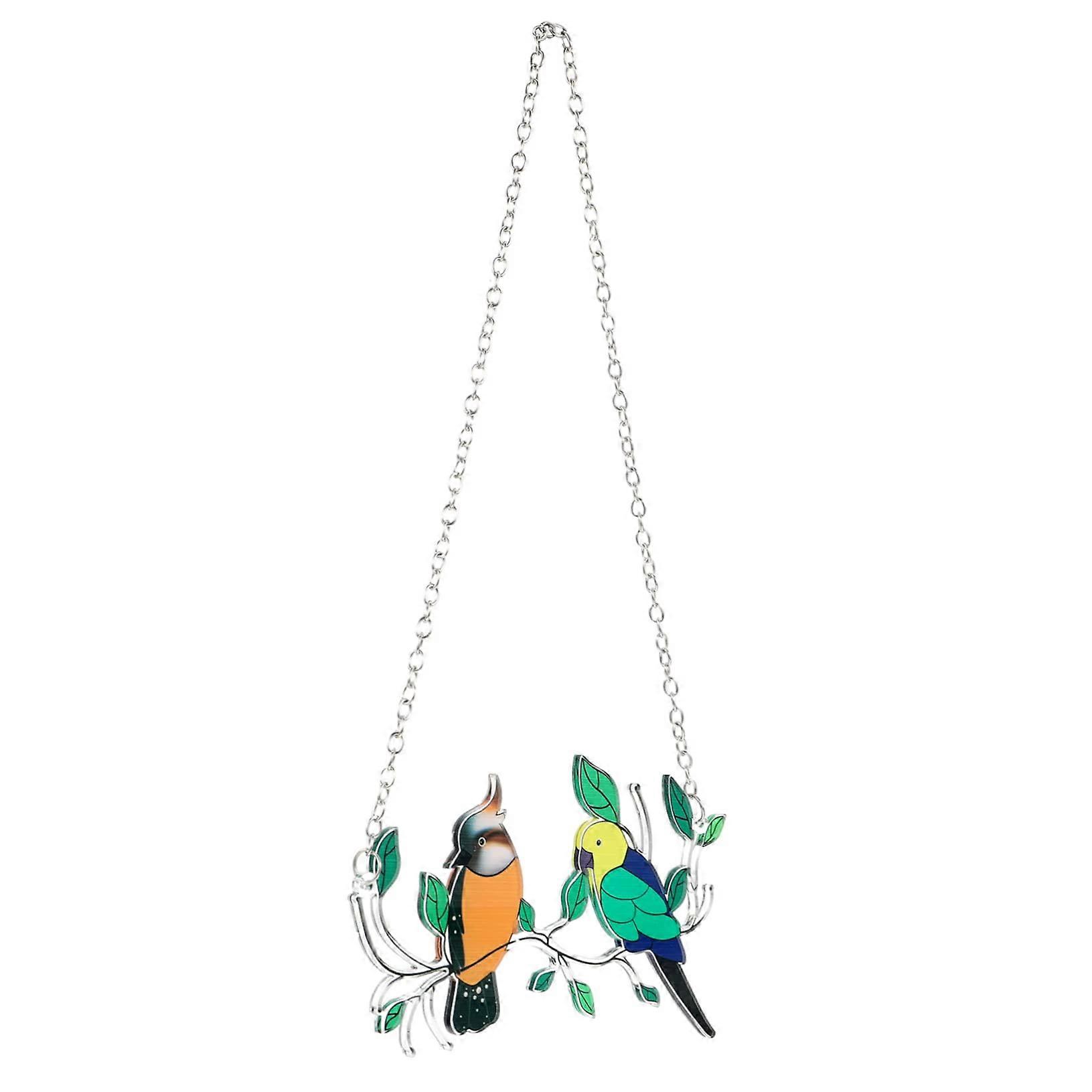 Bird Window Hanging Decoration with FadeResistant Stained Acrylic Bird Ornament and Suction Cup Mount