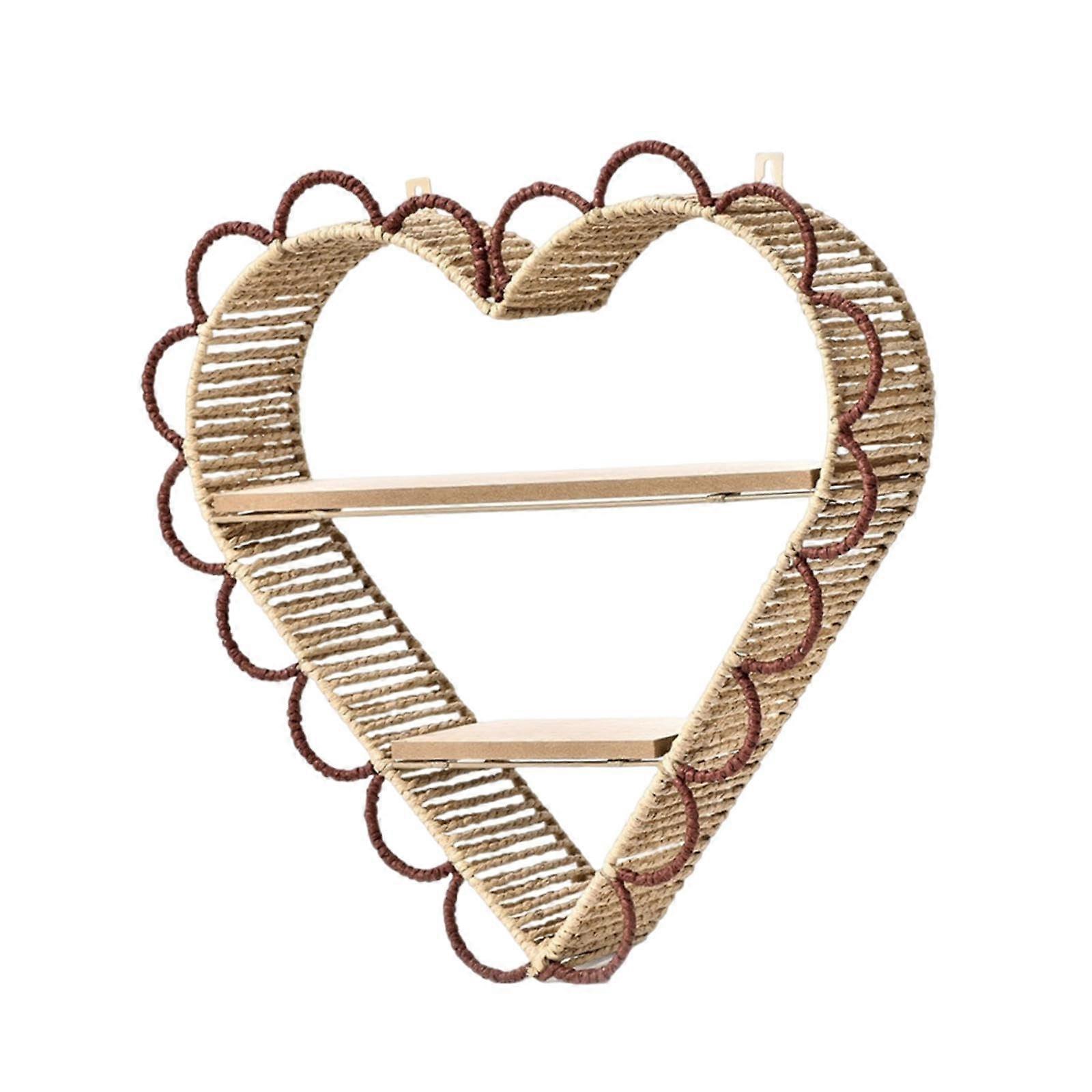 2 Tier Wall Mounted Shelf with Rustic Paper Rope and Wood for Entryway and Living Room Storage