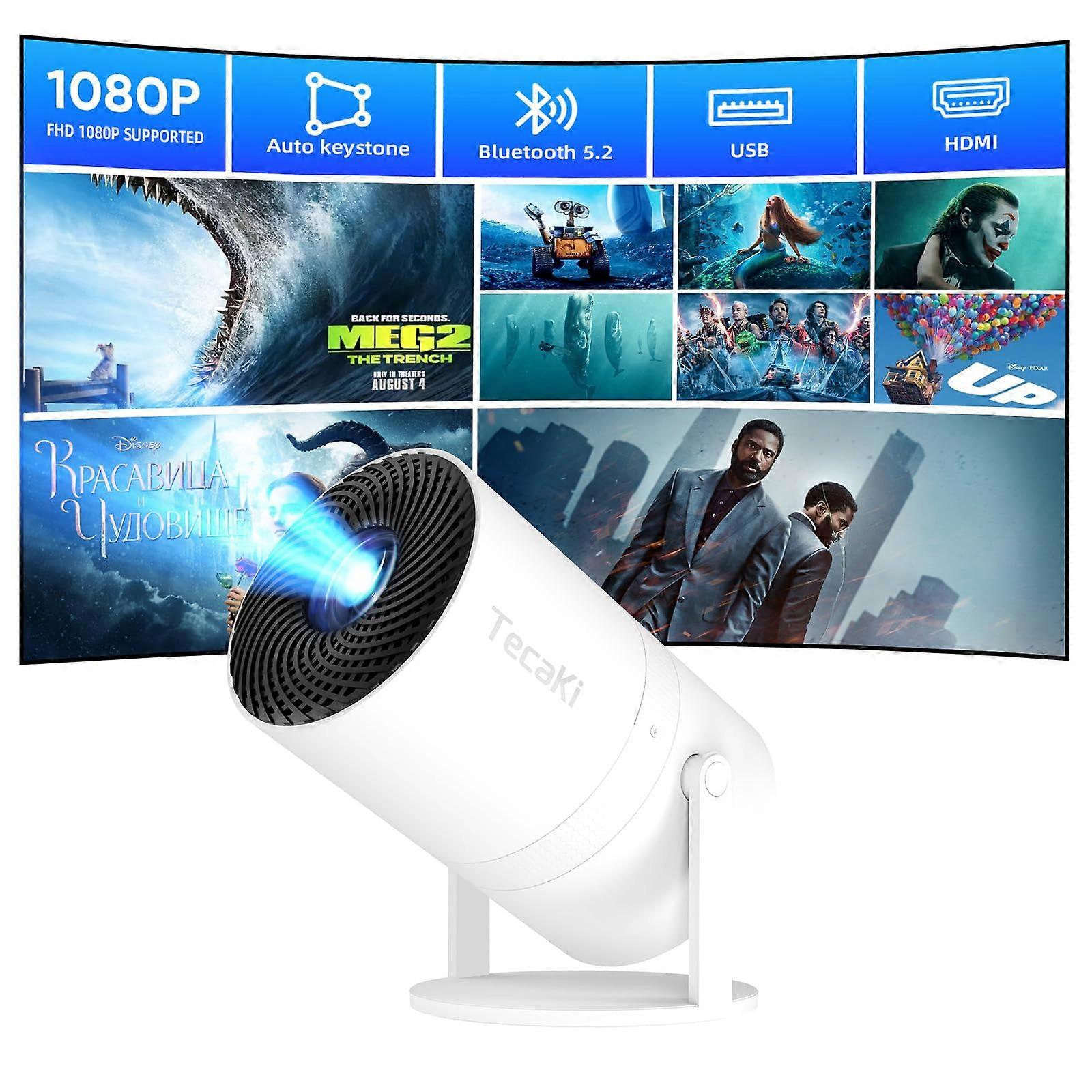 Mini Projector 1080P HD with 180° Rotatable Projection, Auto Keystone, Bluetooth 5.2, White