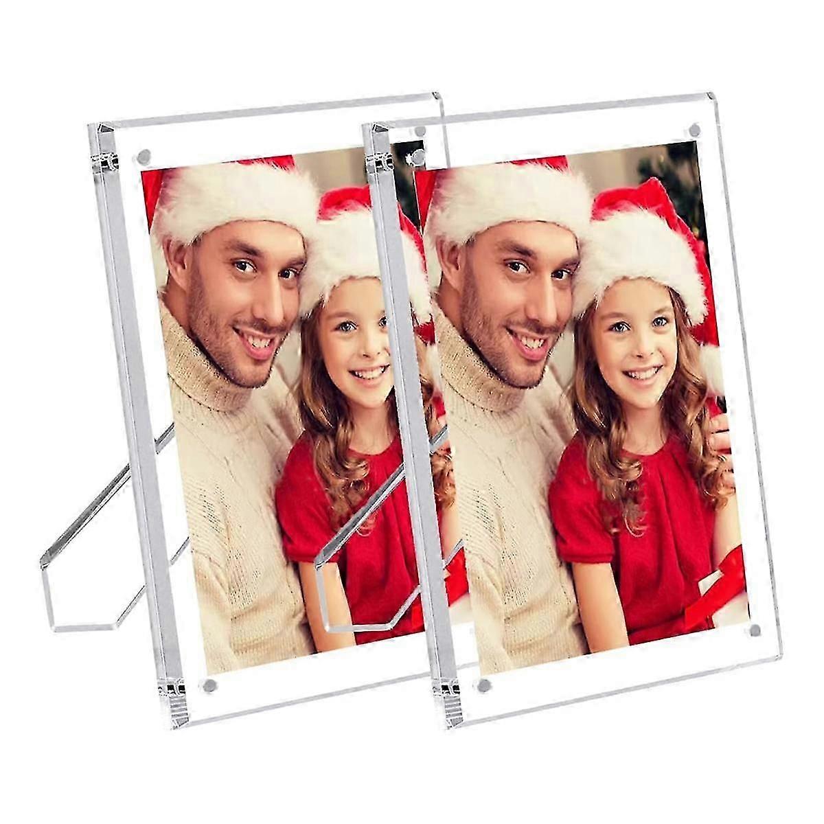 2-Pack 5x7" Acrylic Photo Frames, Magnetic Tabletop Display-JJ