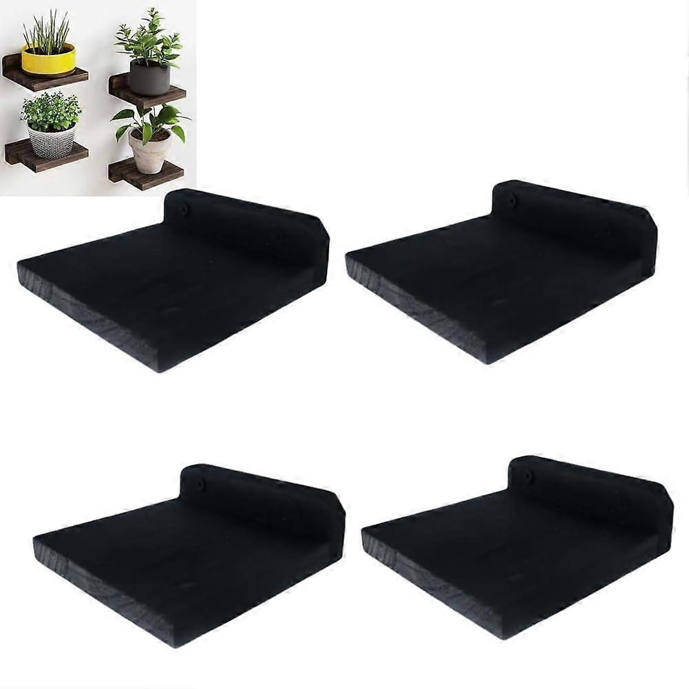 Small Wooden Floating Shelves Set of 4, Compact Square Wall Shelves Solid Pine for Room Display