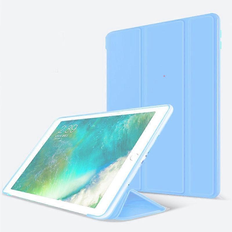 Capa para iPad 7/8/9 de 10,2 polegadas, especial, branca e azul gelo, com três dobras em couro.