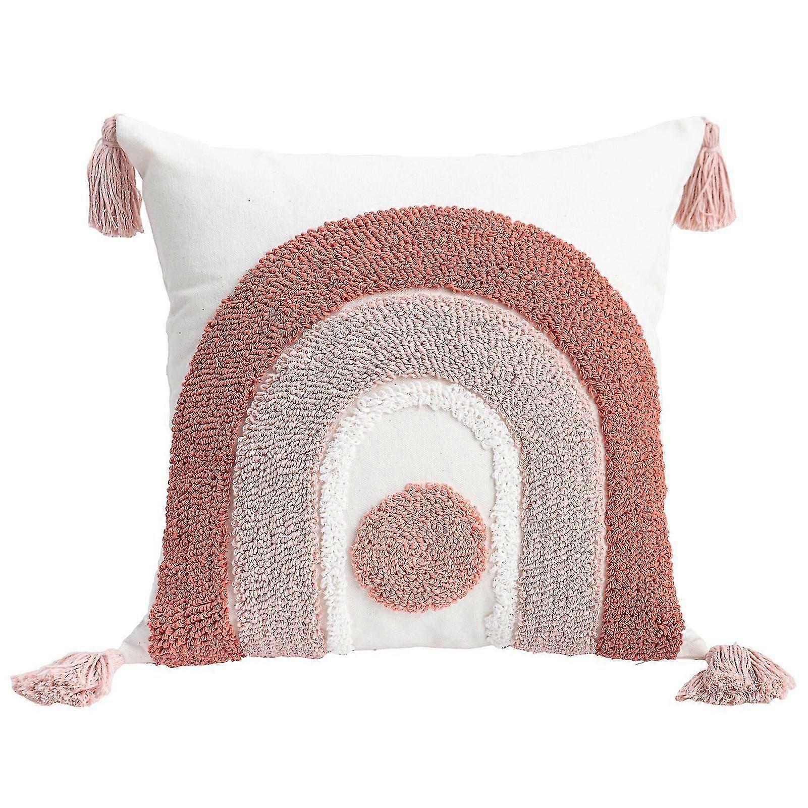 Pillow Case Soft Texture Chenille Tufted Handmade Tassel Zipper Closure Tear Resistant Home Decoration Reusable Bohemian Throw Pillow Cover Hou