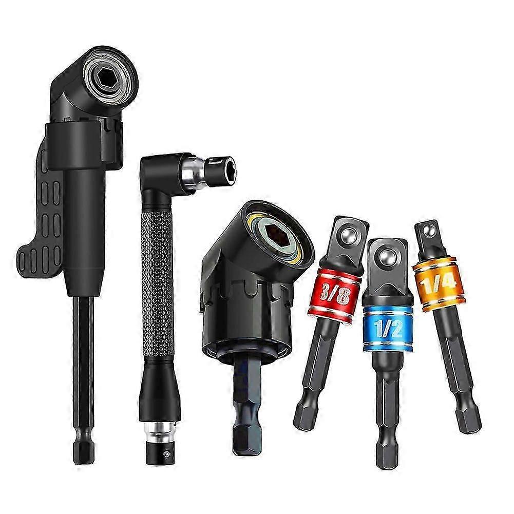 6Pcs Right Angle Drill Attachment Set with Hex Socket Adapters and 105 Angle Drill Adapters