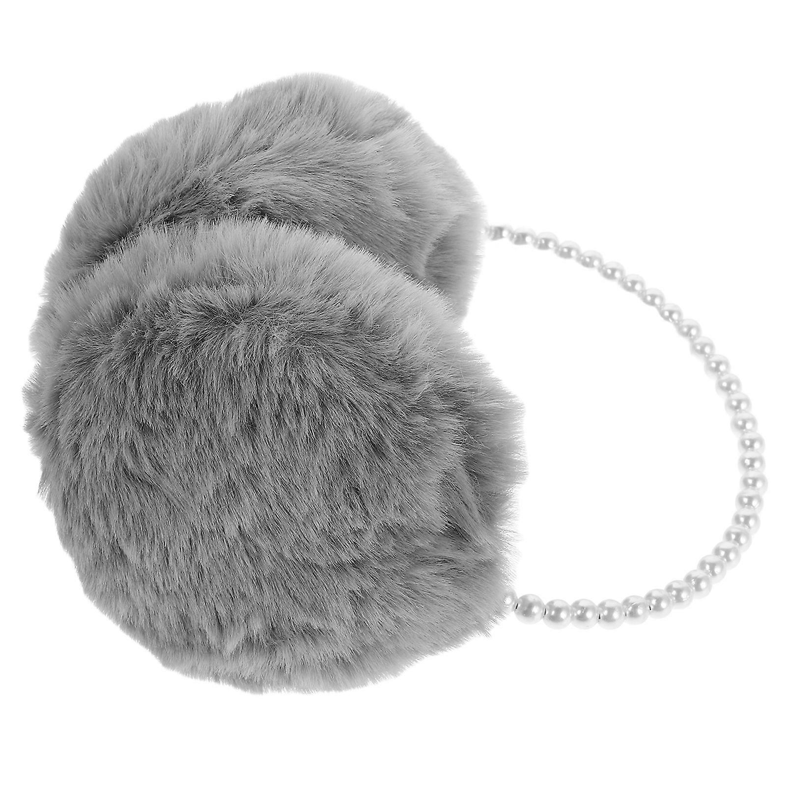 Grey Plush Ear Warmers for Winter Use Soft Fluffy Ear Muffs