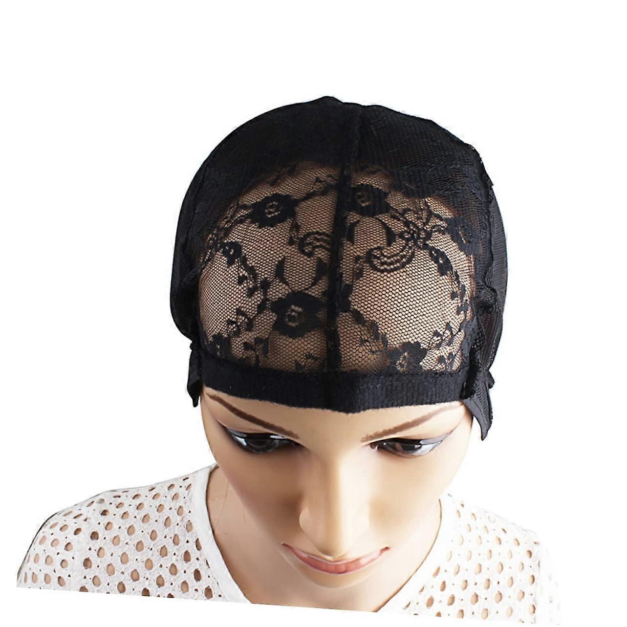 Lace Wig Cap with Adjustable Strap Stretch Comfort for Wig Making Black Durable Easy Clean