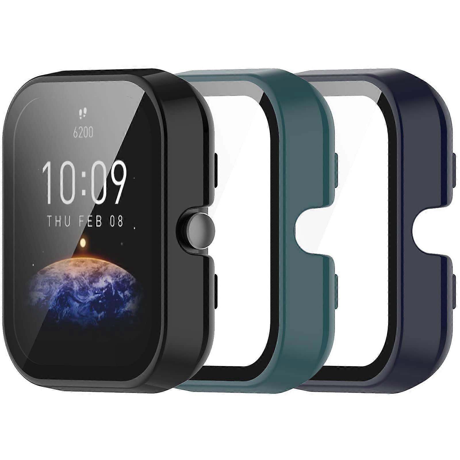 Full Coverage Shockproof Slim Case with Tempered Glass Screen Protector 3 Pack for Amazfit Bip 3 and Bip 3 Pro Ref:7355