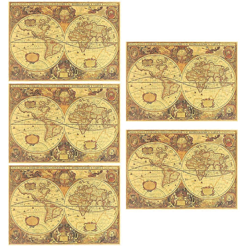 Living Room Wall Decor World Map Posters Multi Use Advanced Printed Technology 5Pcs