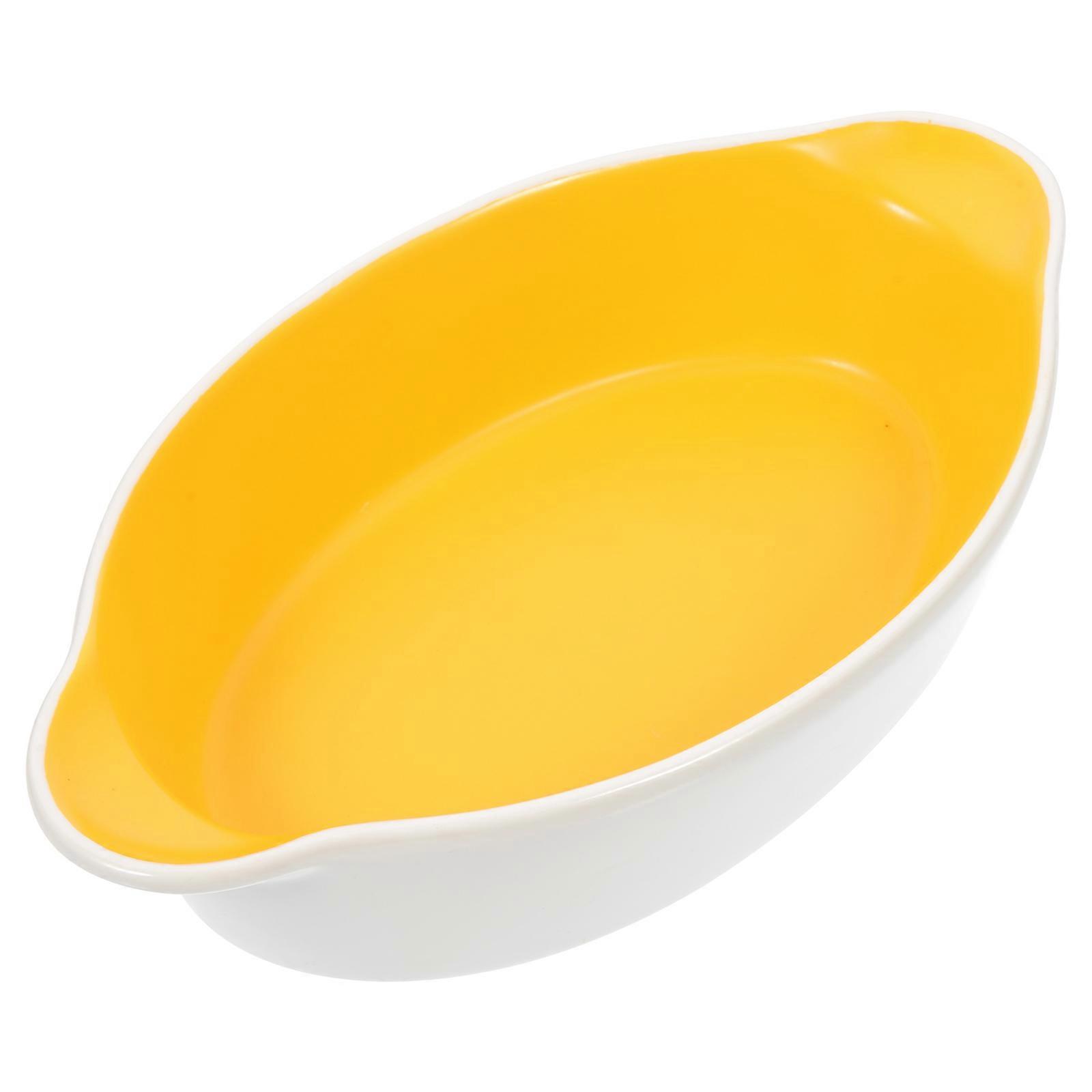 Ceramic Pie Pan with Handles for Baking Roasting Yellow Dish