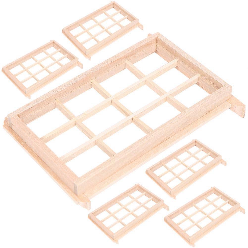 Miniature Window Dollhouse Model for Decoration 6Pcs Wooden Window Frames