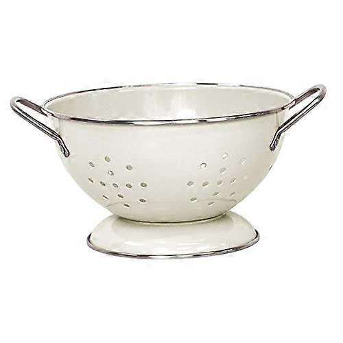 Vintage Enamel Colander Strainer Bowl with Self Draining Design for Fruit and Kitchen Storage (Small White)