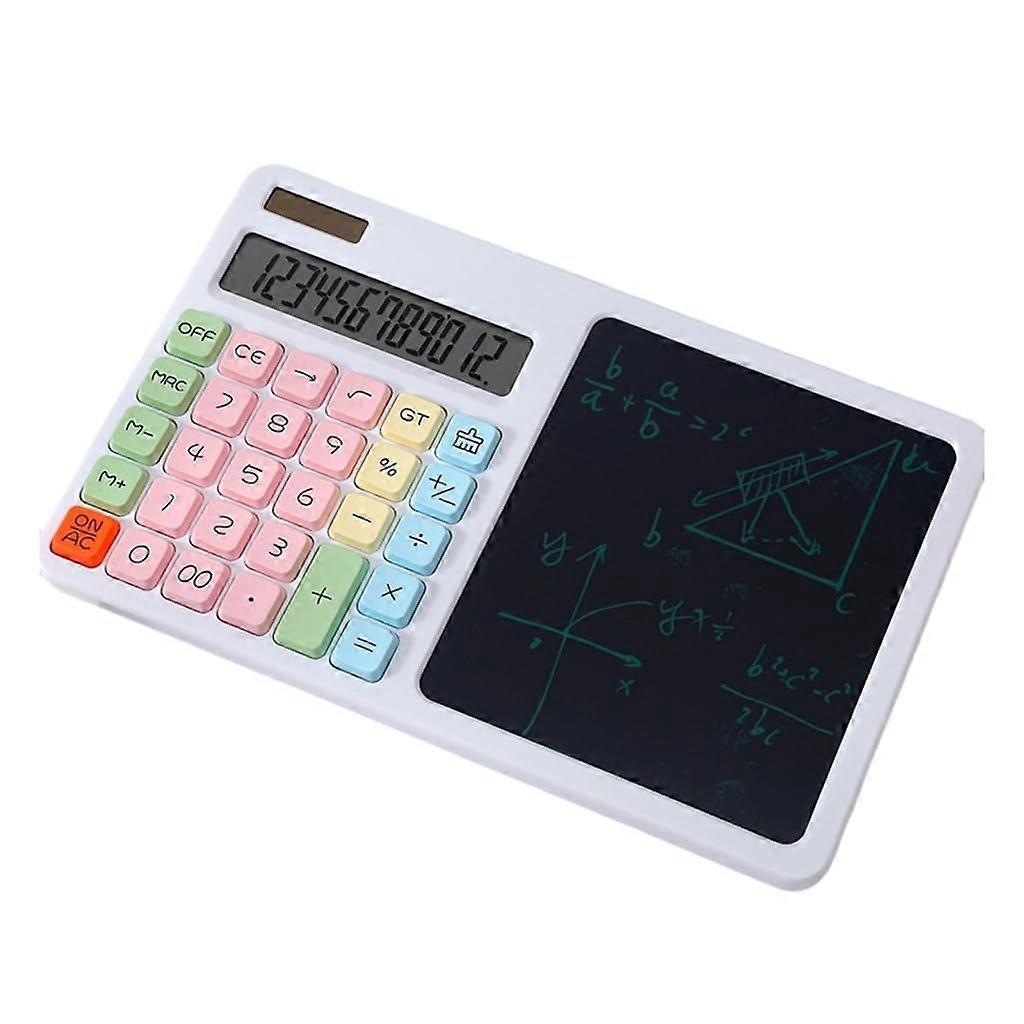Solar Powered 12Digit Calculator with LCD Writing Tablet and Instant Erase Function White