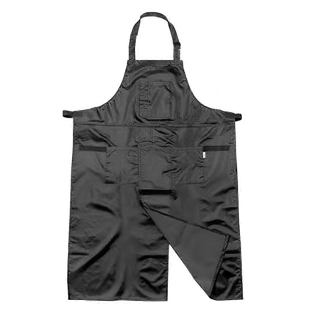 Waterproof Black Work Apron with Pockets, Durable Full Coverage Tool Apron for Kitchen and Garden