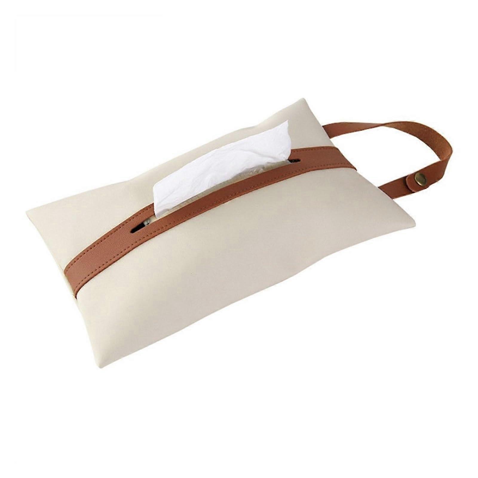 Car Tissue Holder PU Leather Hanging Seat Back Organizer White Large Capacity SpaceSaving