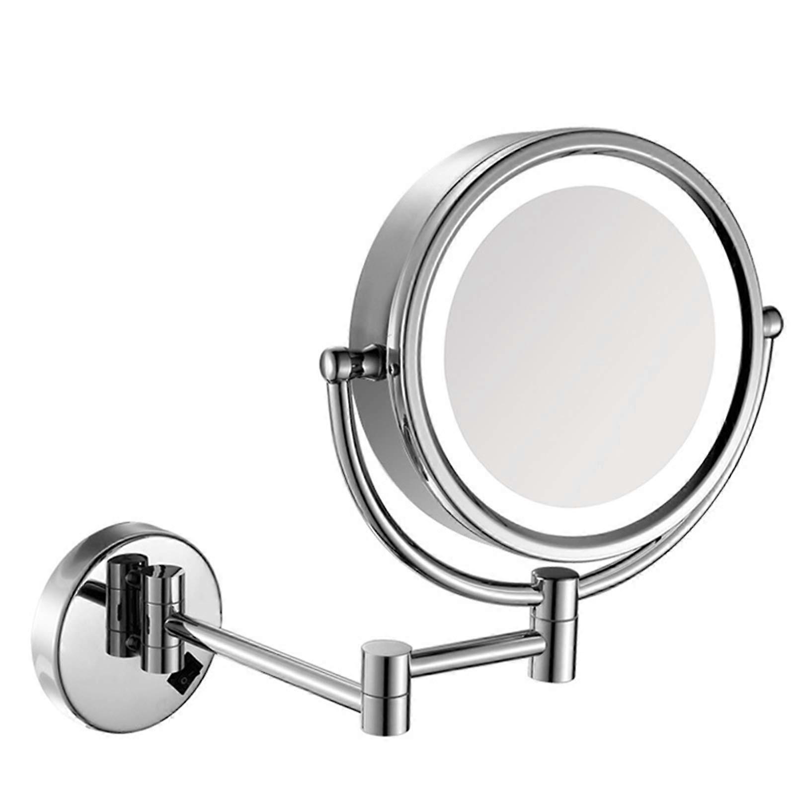 Wall Mounted LED Lighted Makeup Mirror 8 Inch Chrome 5X Magnification Double Sided Rotatable Arm