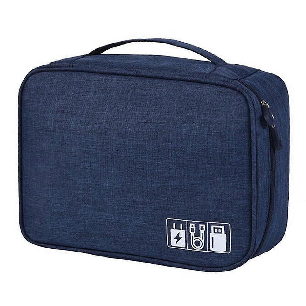 Electronics Organizer Travel Cable Storage Bag with Adjustable Dividers Waterproof Dark Blue