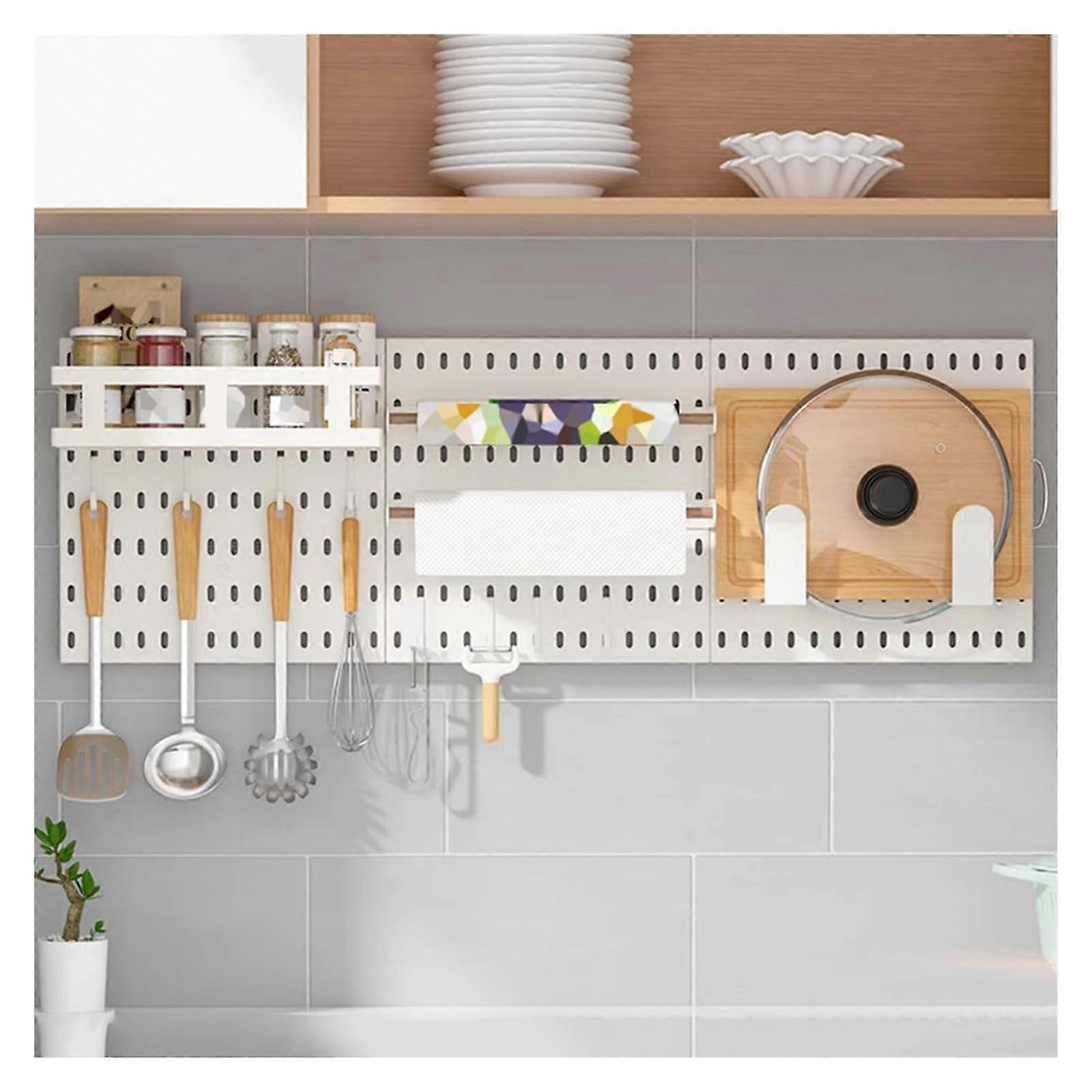 Pegboard Wall Organizer Kit with Accessories, White Metal Panel, Corner SpaceSaving for Garage Kitchen Office