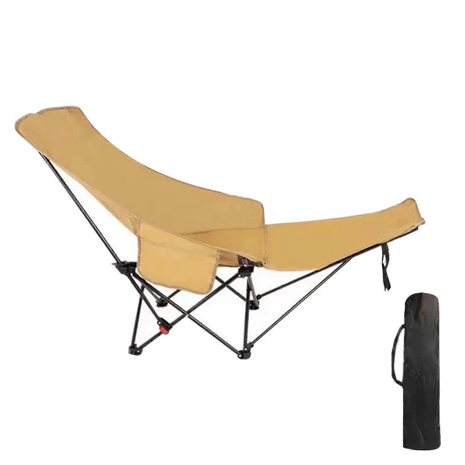 Folding Reclining Camping Lounge Chair with Adjustable Backrest and Footrest, Khaki