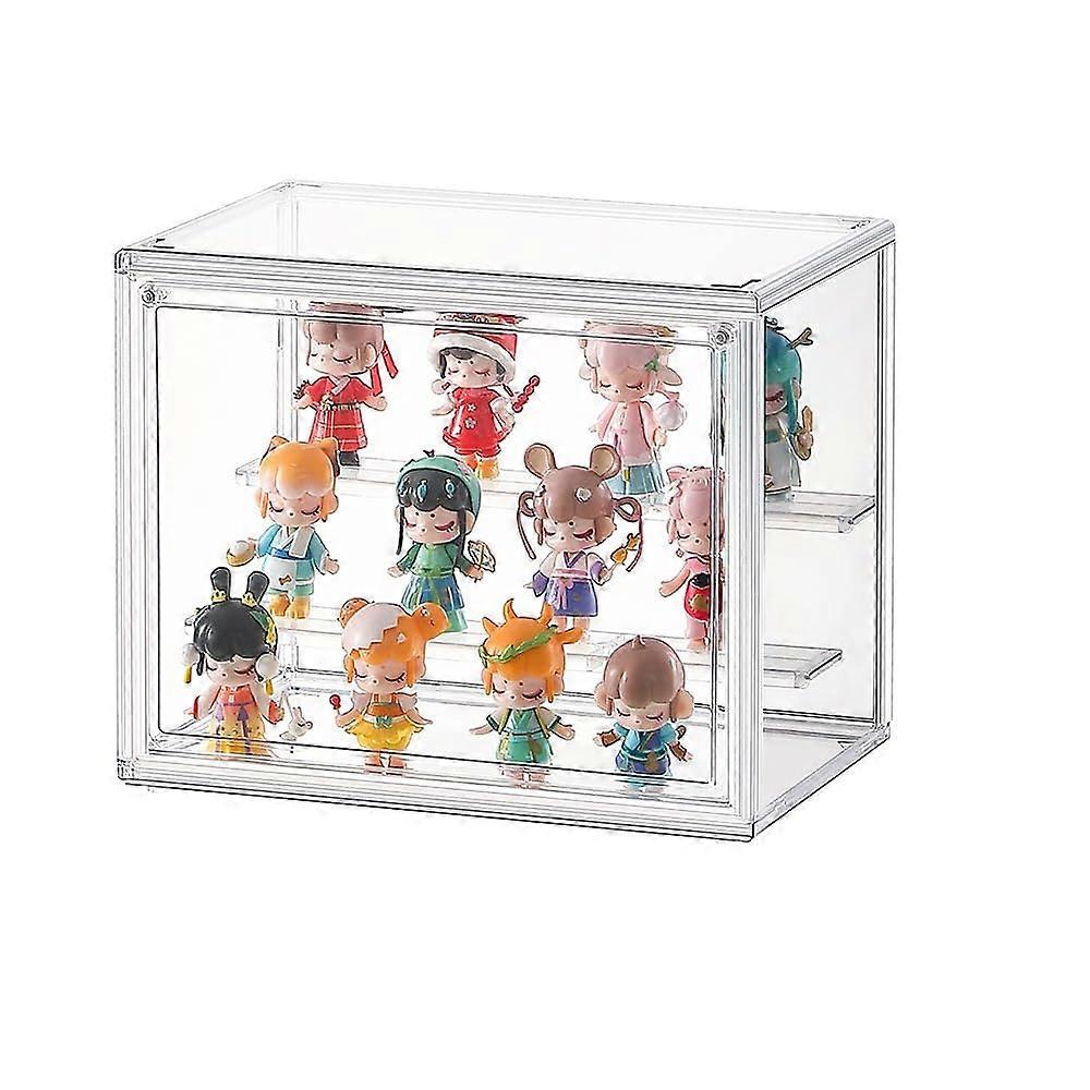 Clear Magnetic Door Display Case for Collectibles, Dustproof Stackable Box with Adjustable Shelves