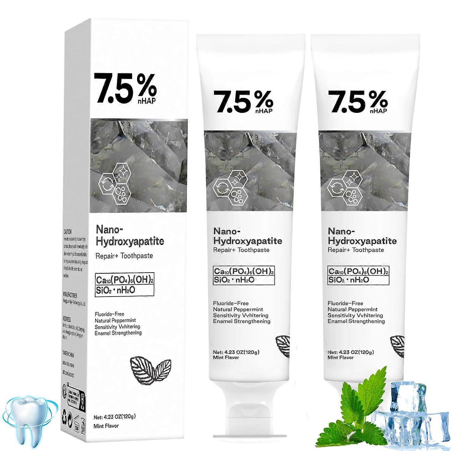 2 pcs Hydroxyapatite Toothpaste for Sensitive Teeth, Advanced Enamel Protection, Fresh Mint, 120g