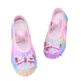 Wunderschöne Sneaker mit Farbverlauf, Pailletten und Schleife – Ballettschuhe mit weicher Sohle für Kinder von 2 bis 18 Jahren, pflegeleichtes, modernes Design