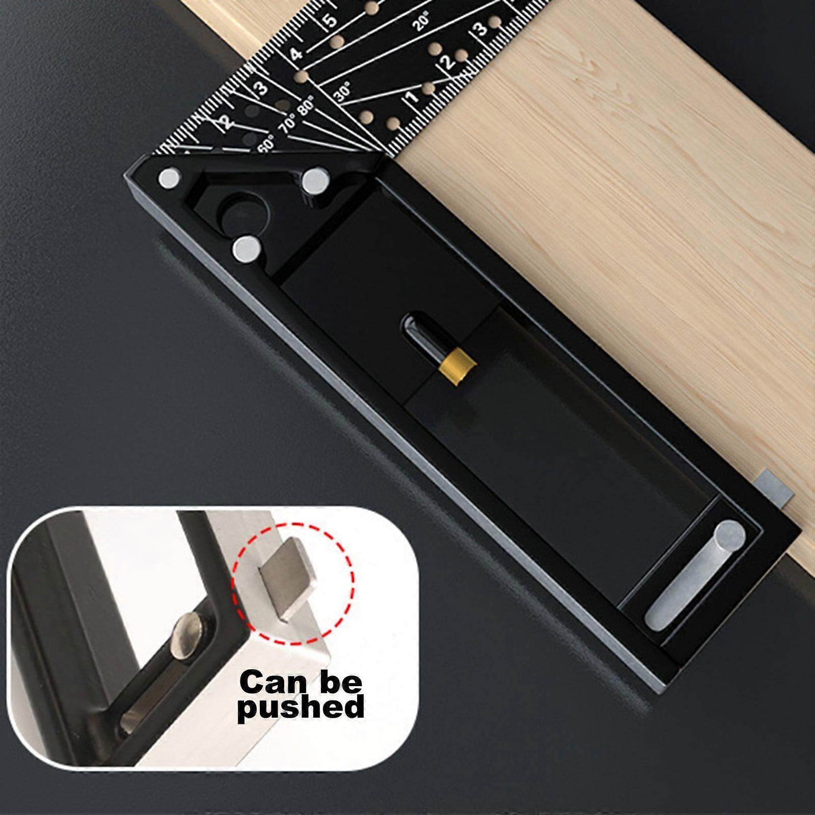 1 Pcs Right Angle Ruler Carpenter Square Layout Tool, Features Blade, Retractable Ledge, Spacing and Multi-Angle Scribe Mark