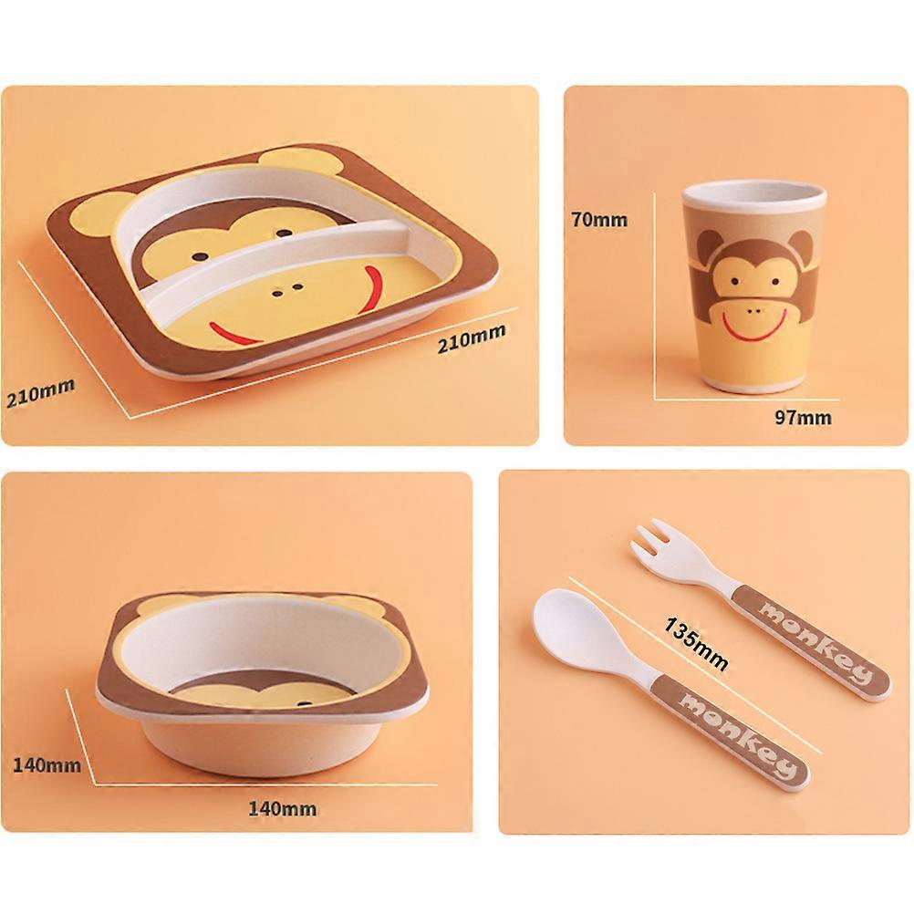 Children Tableware Set Kids Flatware for 1Set Portable Monkey Pattern Brown