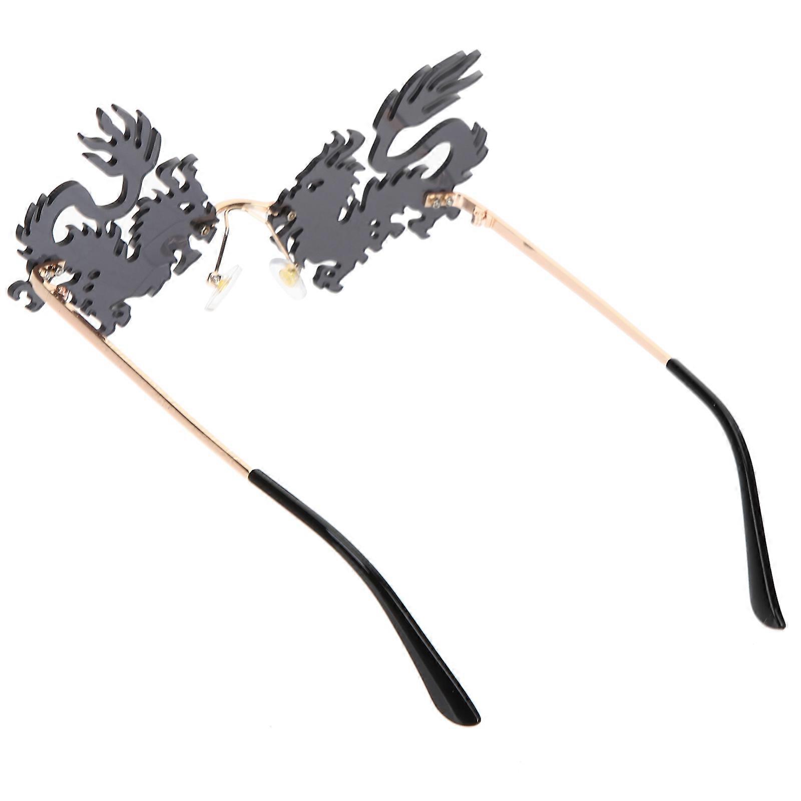 Black Rimless Sunglasses Frameless Glasses Dragon Shape 1Pair