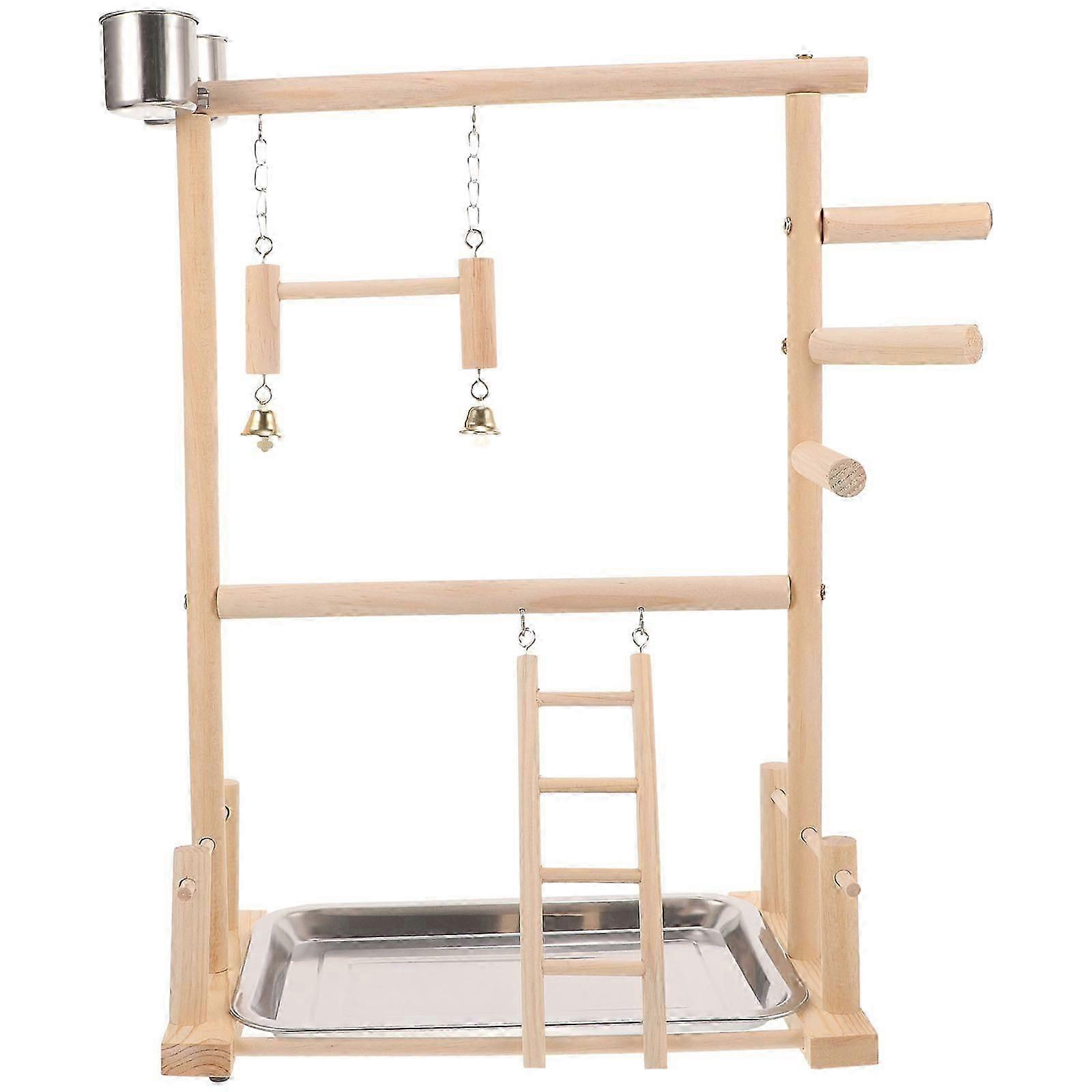 Interactive Parrot Playground Perch Stand For Pet Parrots Light Brown Multi-Level Structure Training Rack 1 Set
