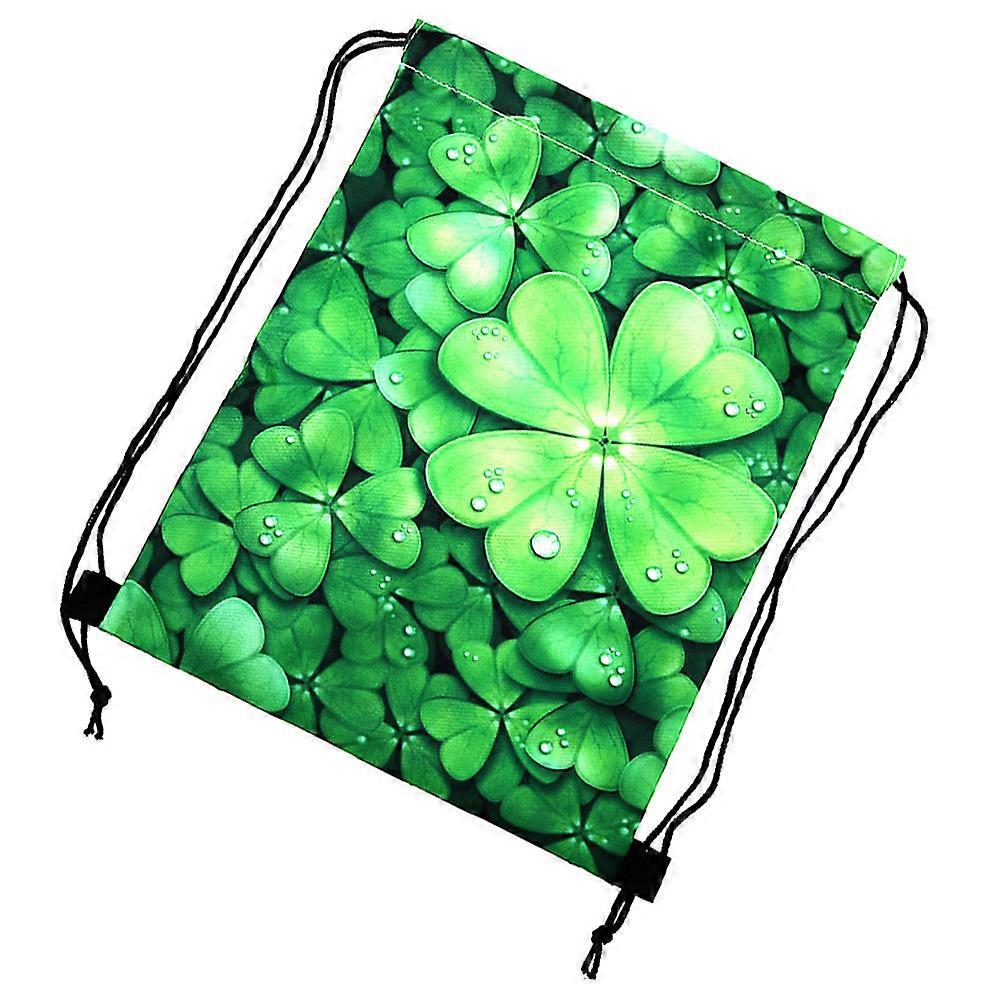 Four Leaf Clover Printed Storage Bag Polyester Bundle Bag Saint Patrick's Day Drawstring Bag