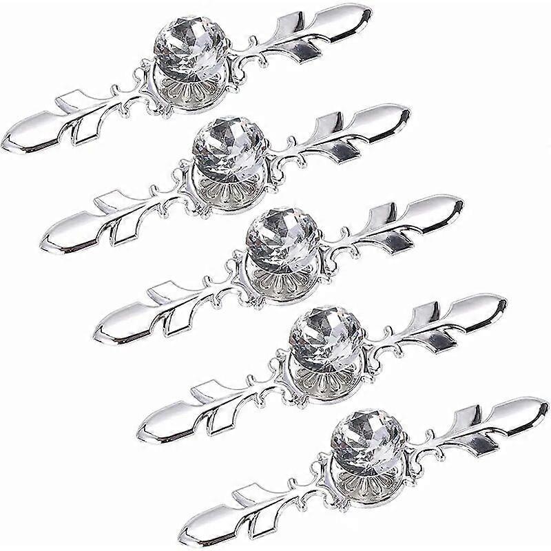 5 Pack Crystal Drawer Knobs with Silver Plate - Diamond Shape Cabinet Drawer Knob Drawer Pull Handle SH