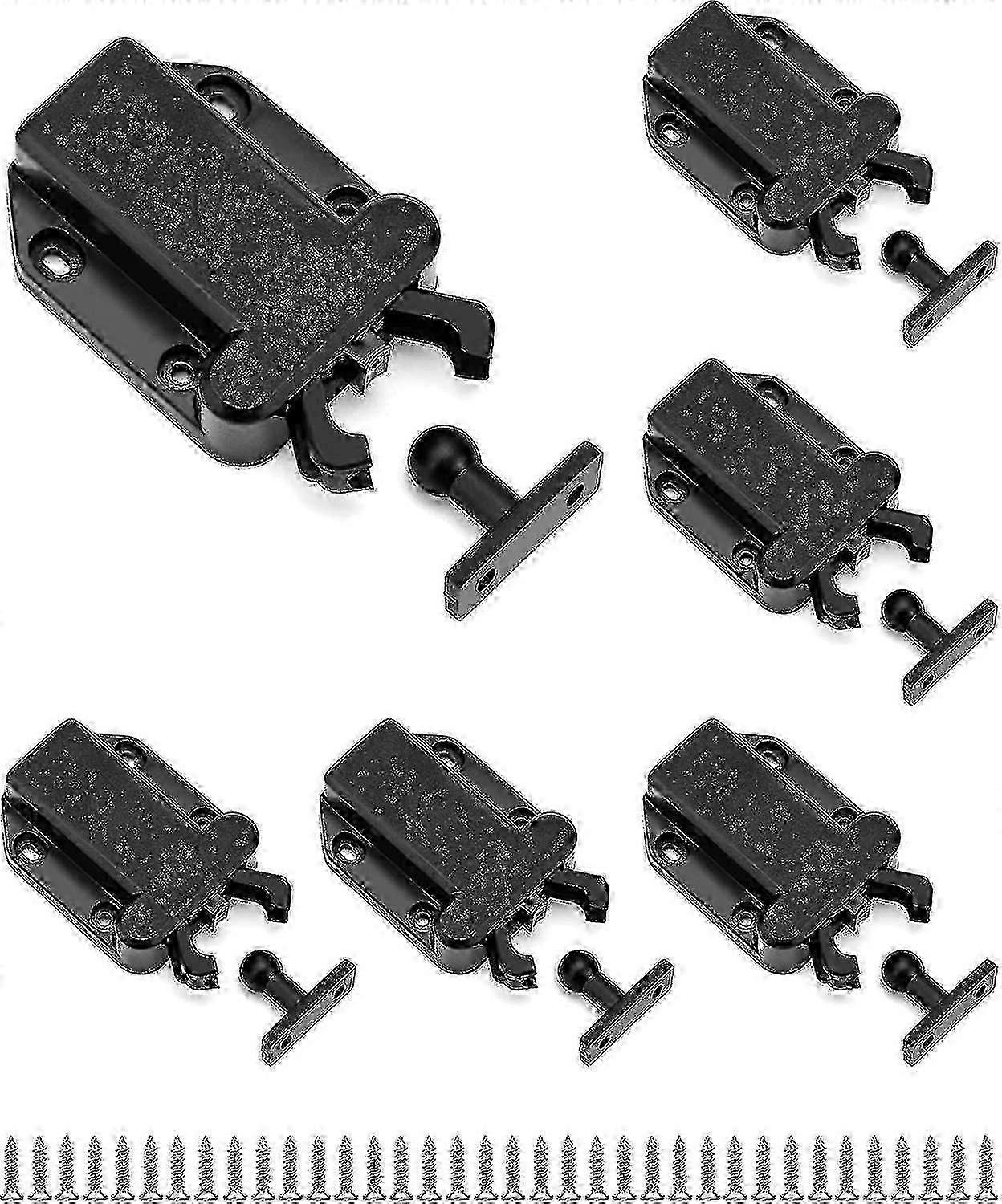 6 Pack Black Push-To-Open Cabinet Lock with Automatic Pop-up Function compatible with Cupboard, Drawer KF