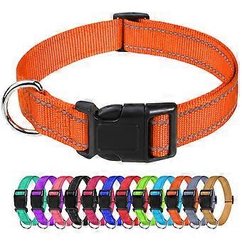 Reflective Nylon Dog Collars,Adjustable Classic Dog Collar with Quick Release Buckle for Medium Dogs, Orange(M 2.5cm/35-50cm)