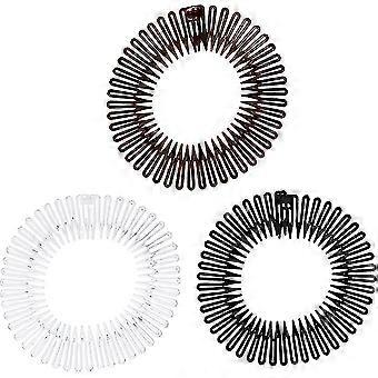 Hair Bands Full Circular Stretch Comb Flexible Plastic Circle Comb Headband Black Clear And Brown(3pcs)