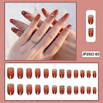 24pcs Fake Nagel Patch Langer runder Kopf Ballett Nägel Bogen Dekor Sweet Style