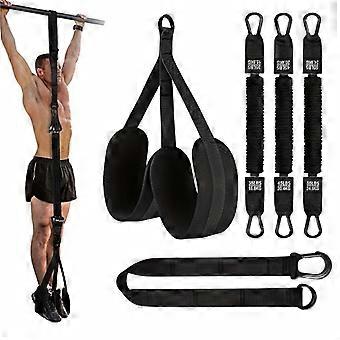 Heavy-Duty Resistance Pull Up Strap, Adjustable-Weight Stackable Nylon Straps with Fabric Foot/Knee Pads, Door Anchor and Handle for Strength Training