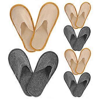6 paar wegwerppantoffels antislip linnen pantoffels mode wilgenblad patroon schoenen voor hotel schoonheidssalon homestay (geel grijs voor elke 3 paar)