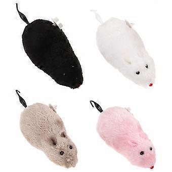 Interactive Plush Wind Up Mouse Toy for Cats 4Pcs Assorted Colors